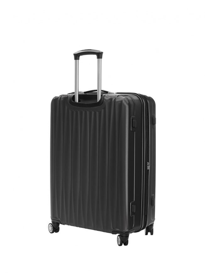 Большой чемодан на колесах из рифленого ABS пластика серного цвета
