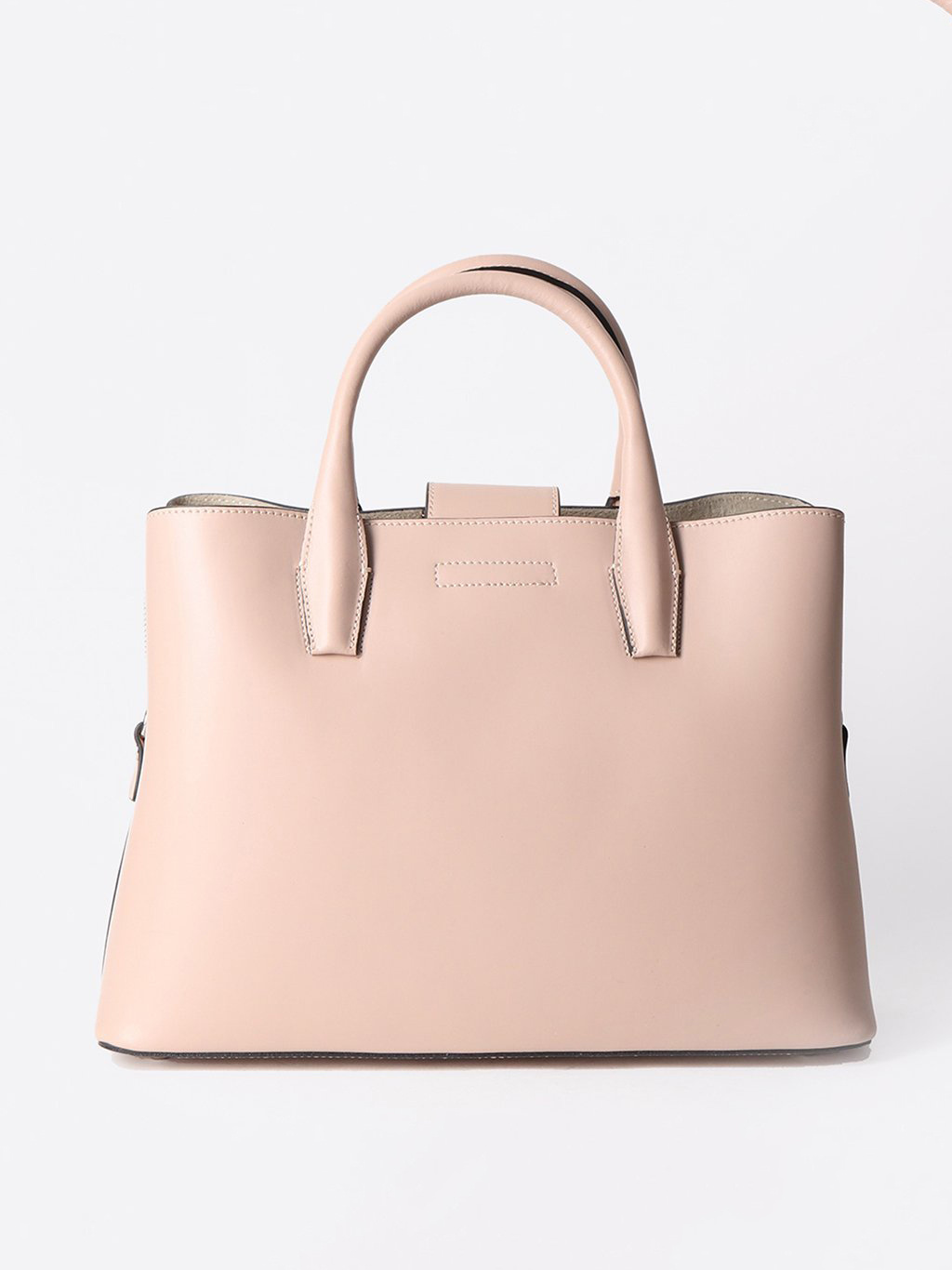 Фото Женская сумка-тоут из плотной кожи нюдового цвета Классические сумки