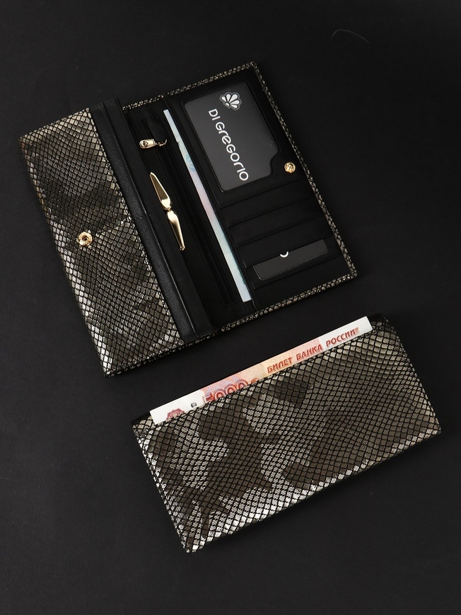 Женский кошелек из натуральной кожи под рептилию с внутренней застежкой-клипсой