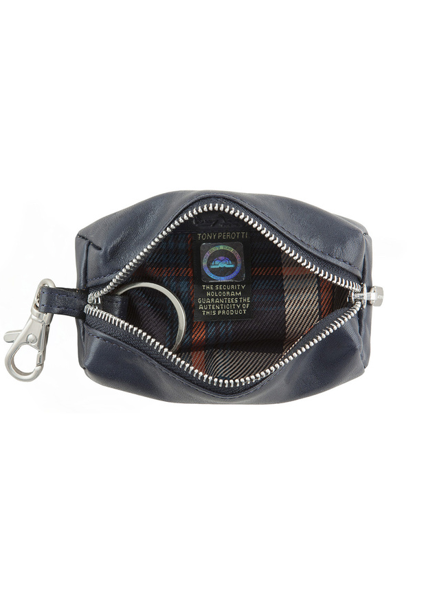 Синяя кожаная ключница с одним кольцом внутри