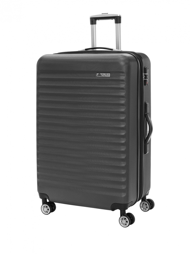 Большой чемодан на колесах из рифленого ABS пластика серого цвета