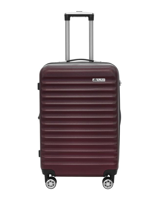 Средний чемодан на колесах из рифленого ABS пластика бордового цвета