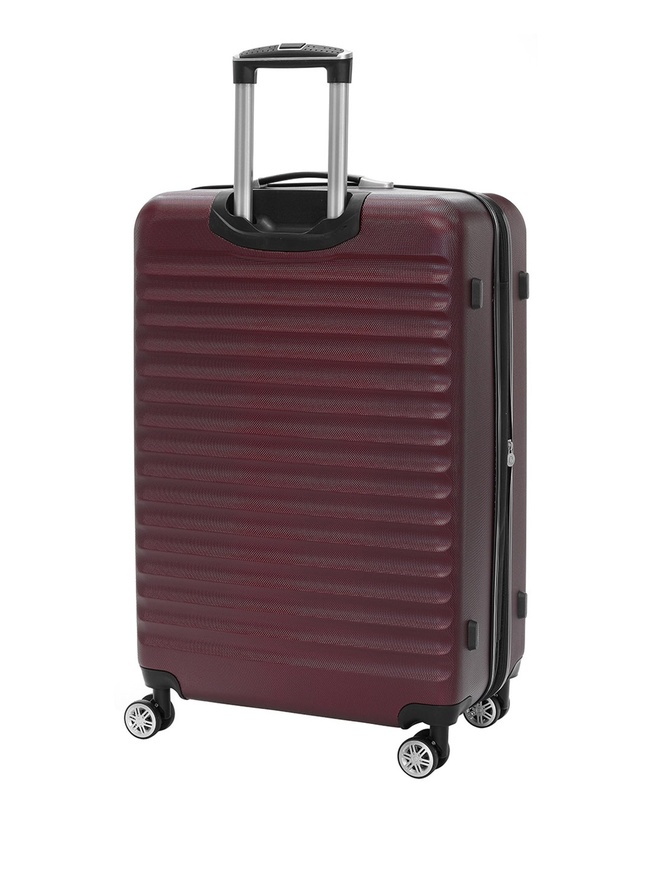 Большой чемодан на колесах из рифленого ABS пластика бордового цвета