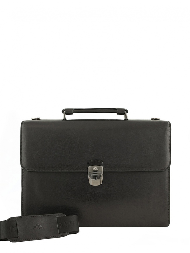 Мужской портфель из плотной черной кожи 