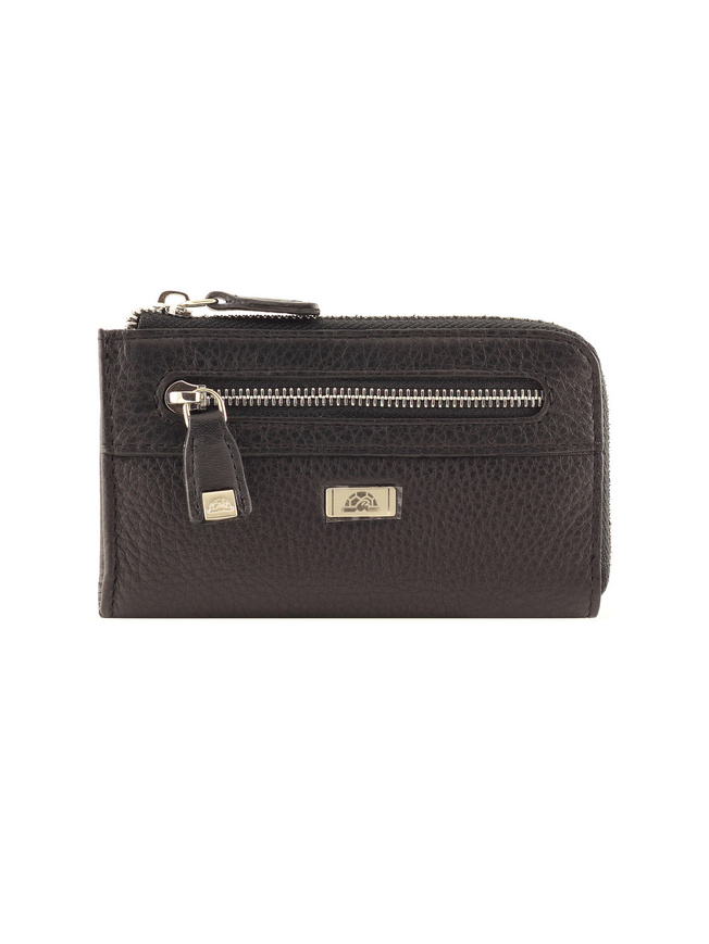 Черная кожаная ключница с двумя кольцами на цепочке