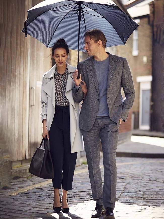 Мужской зонт-трость черный в светлую полоску из коллекции 