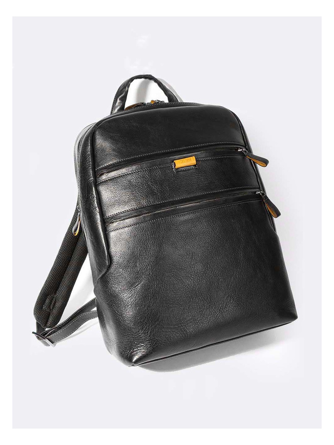 Мужской городской рюкзак из натуральной кожи черного цвета