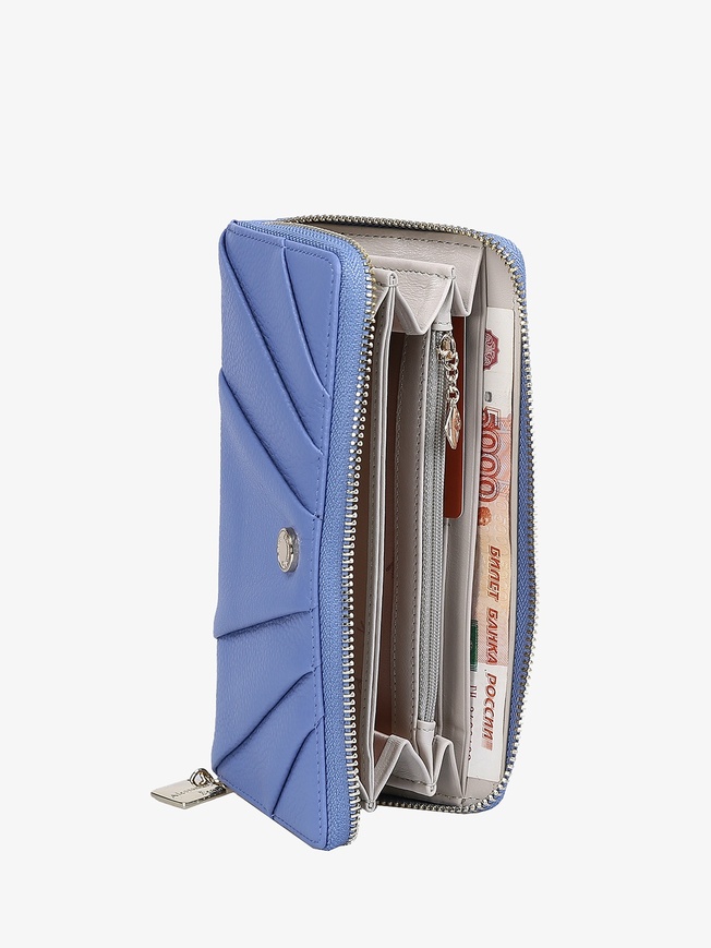 Классический женский кошелек на молнии из мягкой светло-голубой кожи