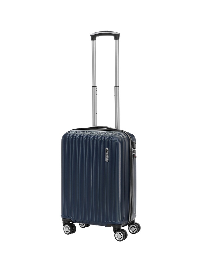Маленький чемодан на колесах из рифленого ABS пластика синего цвета