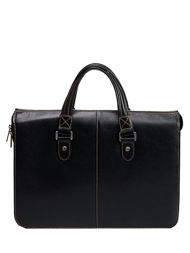 Компактная мужская деловая сумка из натуральной кожи черного цвета