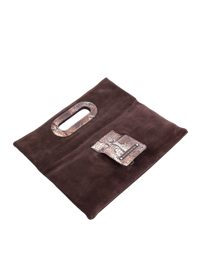 Стильный женский клатч из бархатистой замши с декоративной вставкой под питона