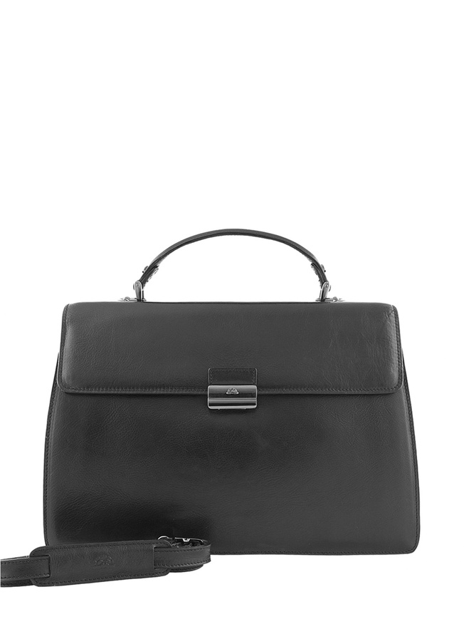 Мужской портфель из плотной черной кожи 