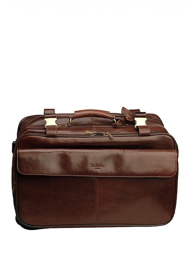 Дорожная сумка на колесах из натуральной кожи коньячного оттенка