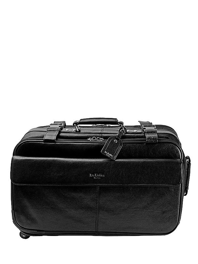 Дорожная сумка на колесах из натуральной кожи черного цвета