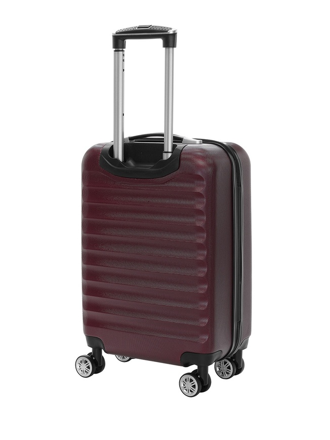 Маленький чемодан на колесах из рифленого ABS пластика бордового цвета