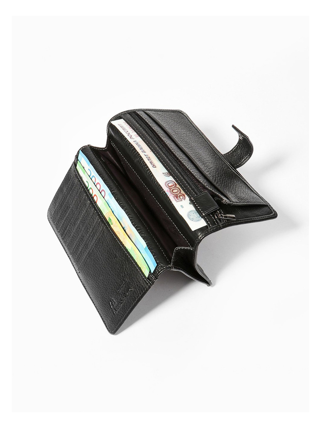 Вместительный купюрник из натуральной кожи черного цвета