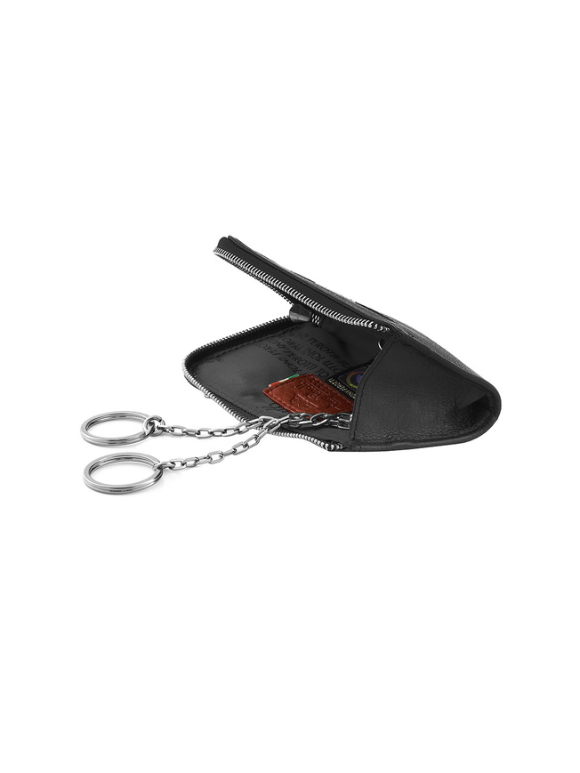 Черная кожаная ключница с двумя кольцами на цепочке