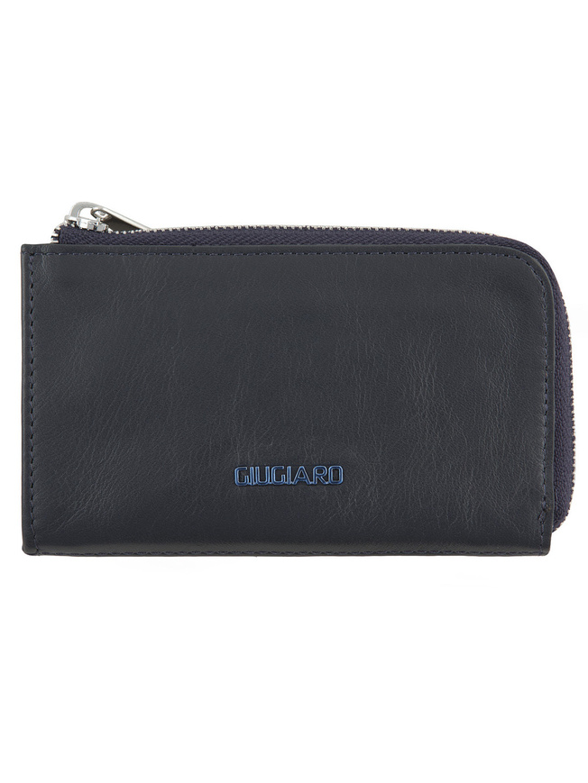 Синяя кожаная ключница с двумя кольцами на цепочке