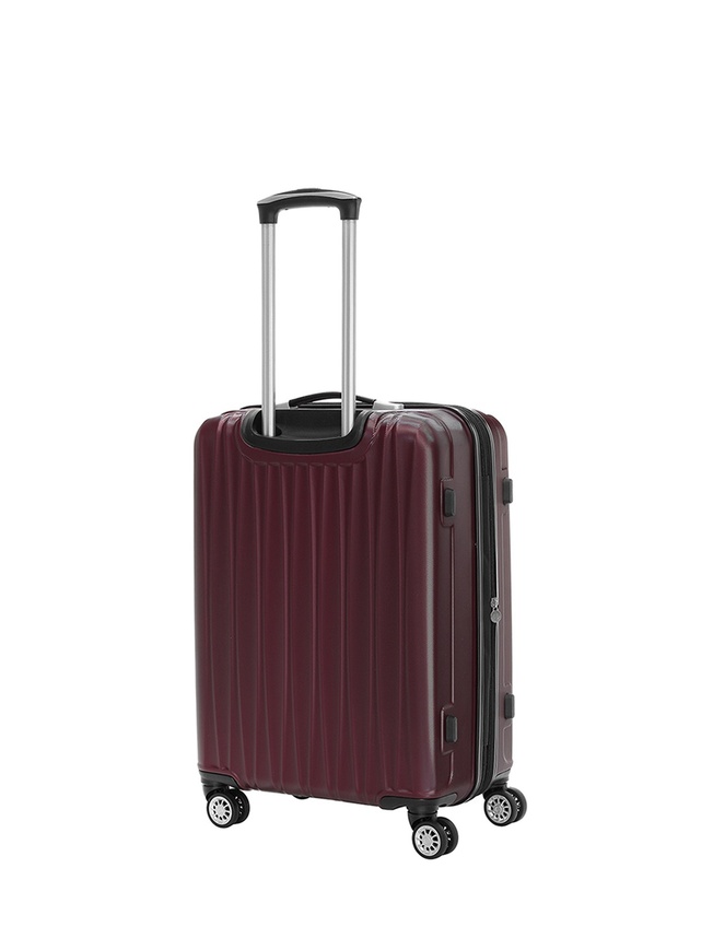 Средний чемодан на колесах из рифленого ABS пластика бордового цвета