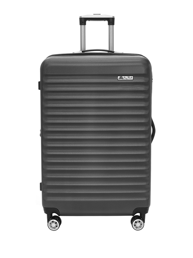 Большой чемодан на колесах из рифленого ABS пластика серого цвета