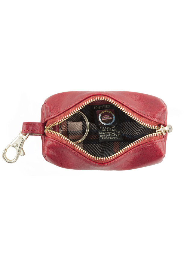 Красная кожаная ключница с одним кольцом внутри