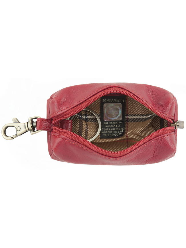 Красная кожаная ключница с одним кольцом и карабином