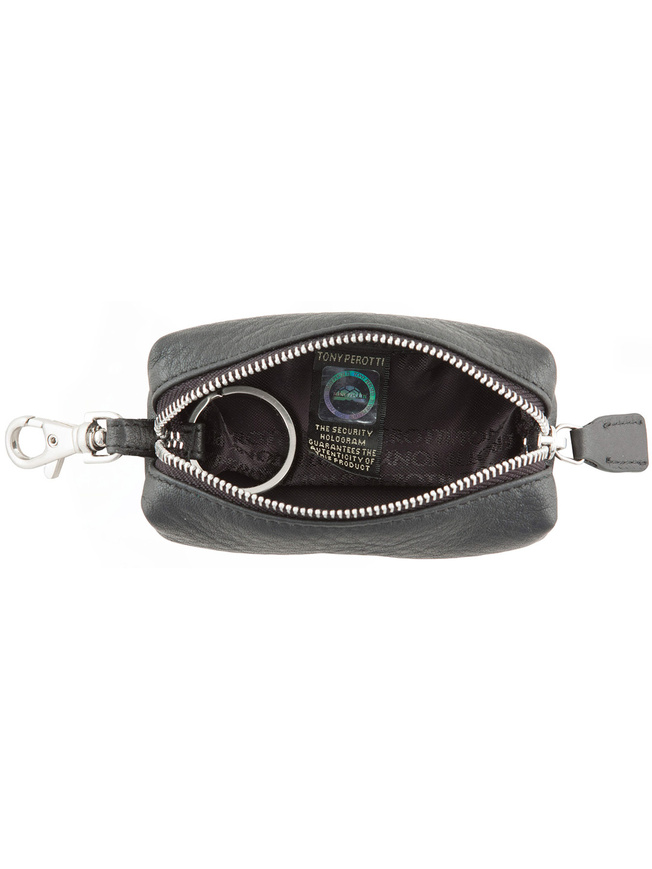 Черная кожаная ключница с одним кольцом и карабином