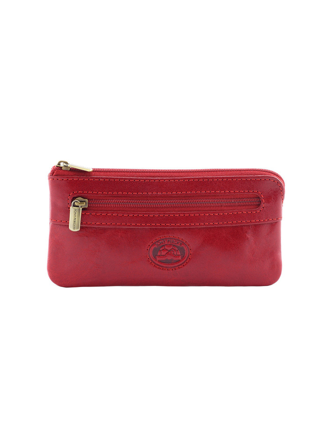 Красная кожаная ключница с двумя кольцами на цепочке