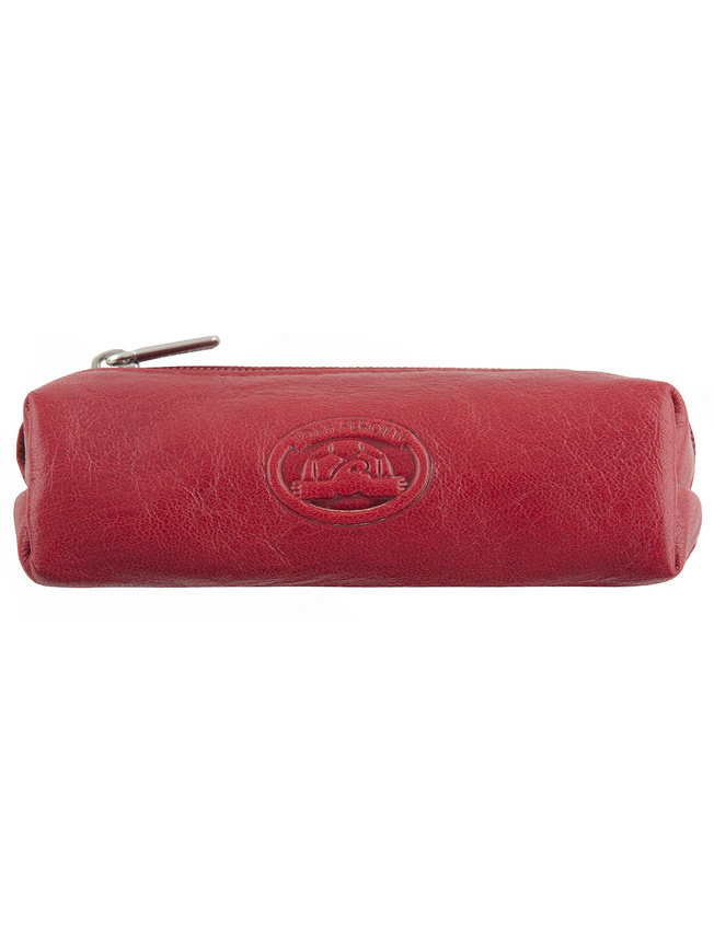 Красная кожаная ключница с одним кольцом и карабином