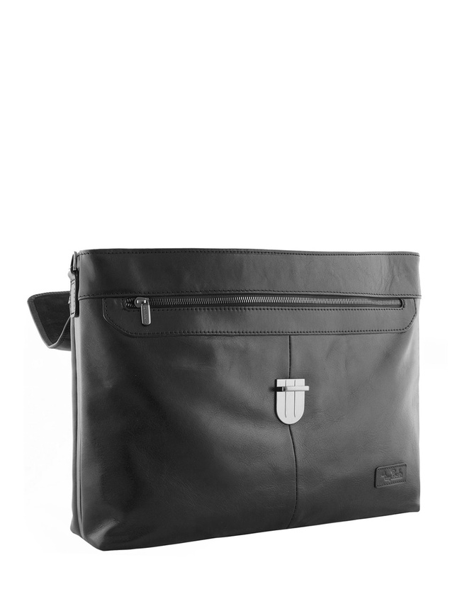 Мужской портфель из плотной черной кожи 