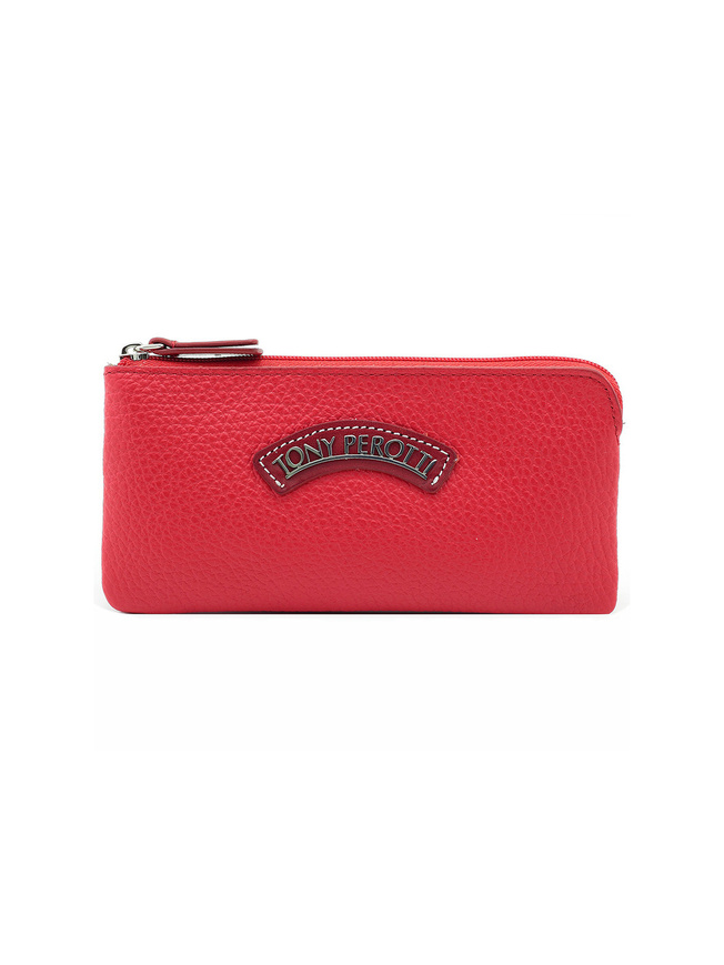 Красная кожаная ключница с двумя кольцами на цепочке