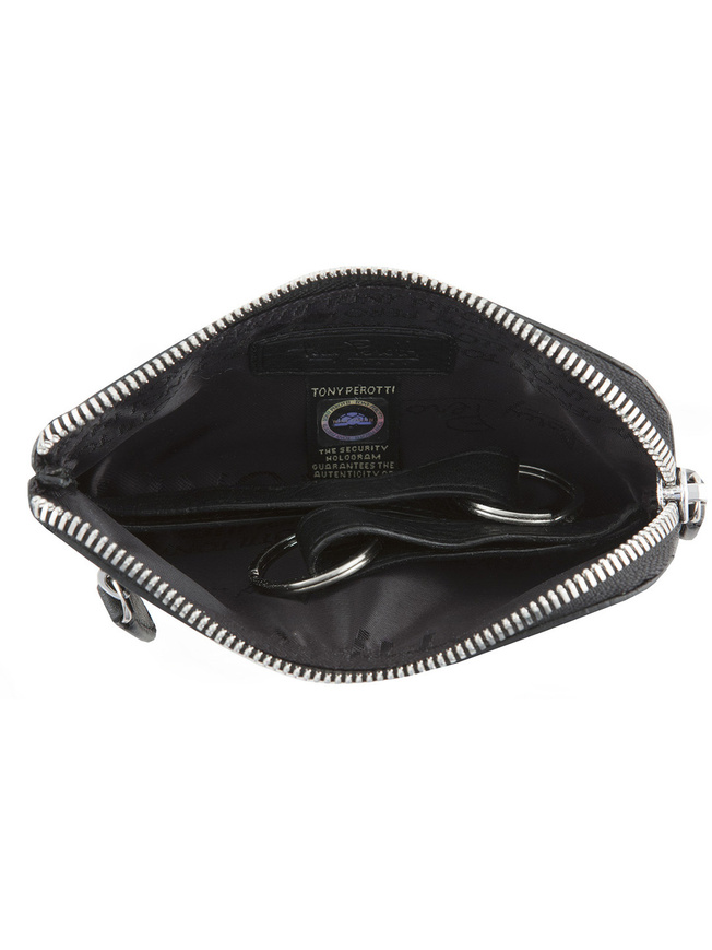 Черная кожаная ключница с двумя кольцами