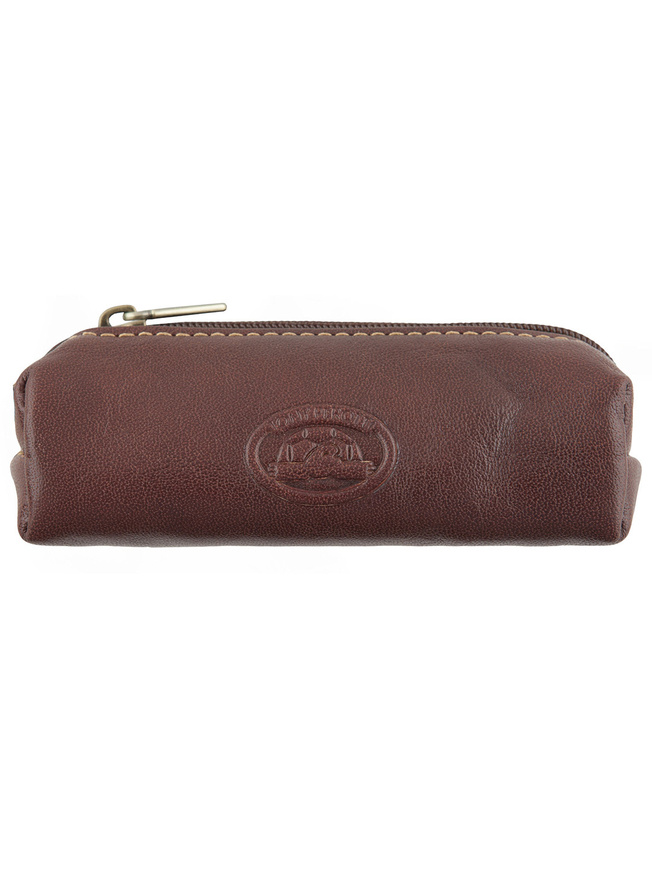 Коричневая кожаная ключница с одним кольцом и карабином