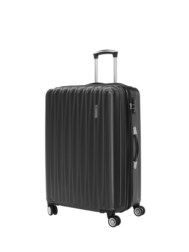 Большой чемодан на колесах из рифленого ABS пластика серного цвета