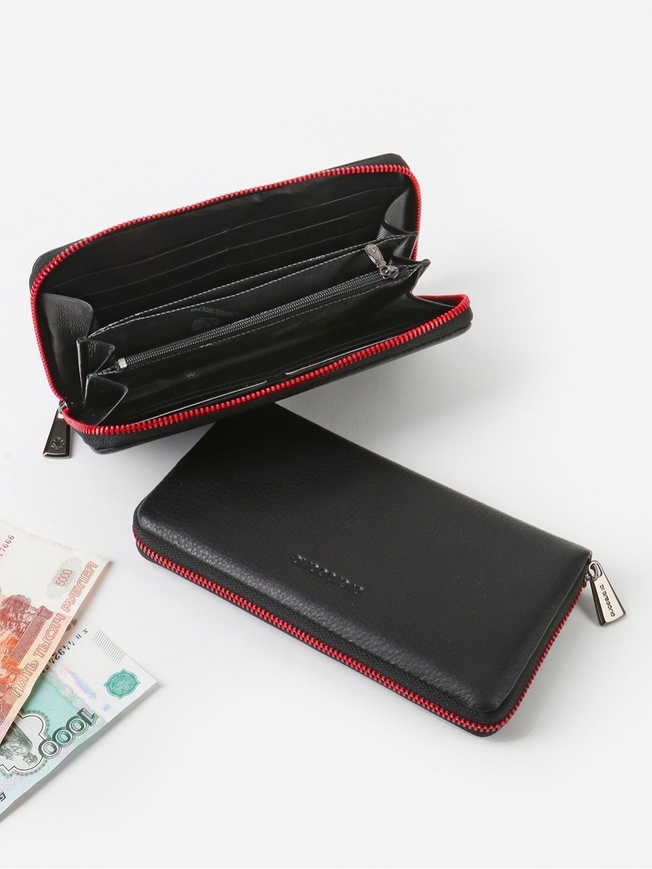 Стильный женский кошелек из гладкой кожи с контрастной молнией
