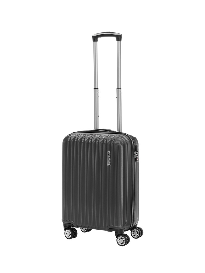 Маленький чемодан на колесах из рифленого ABS пластика серого цвета