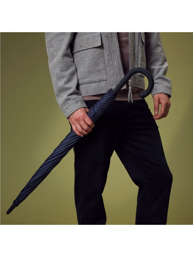 Мужской зонт-трость синий в светлую полоску из коллекции 