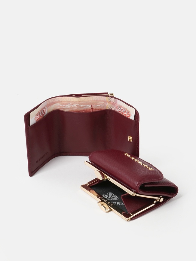 Маленький женский кошелек из мягкой кожи с золотистым фермуаром