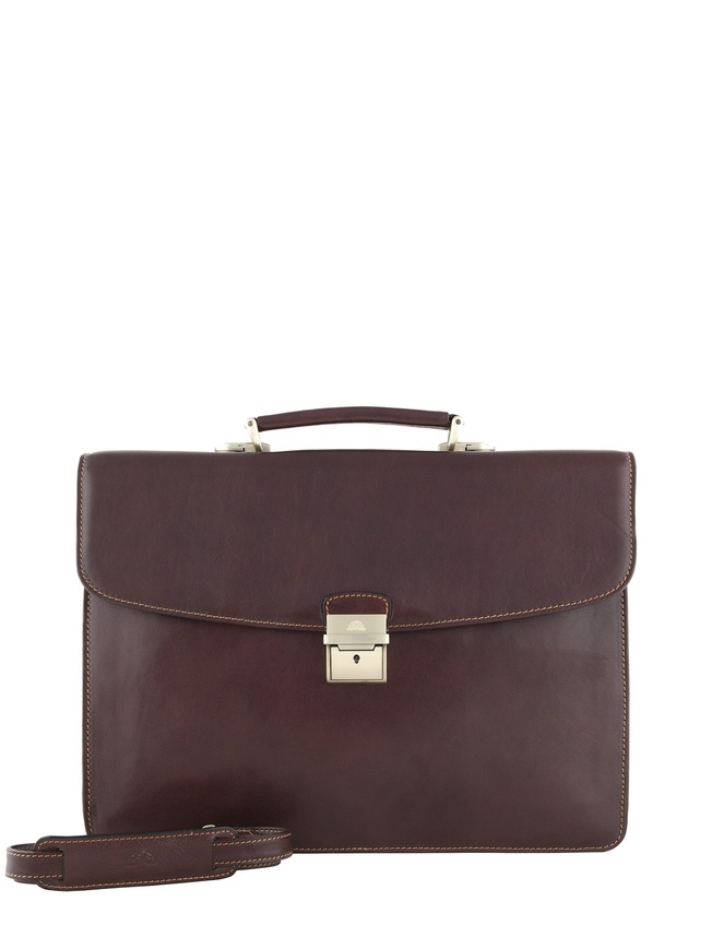 Мужской портфель из плотной коричневой кожи 