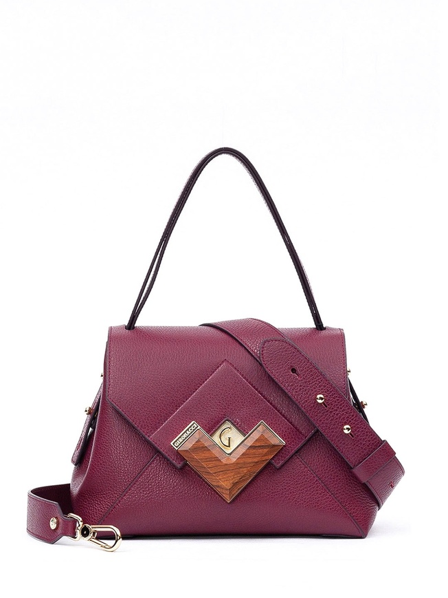 Женская сумка из мягкой премиальной кожи с декором из натурального дерева