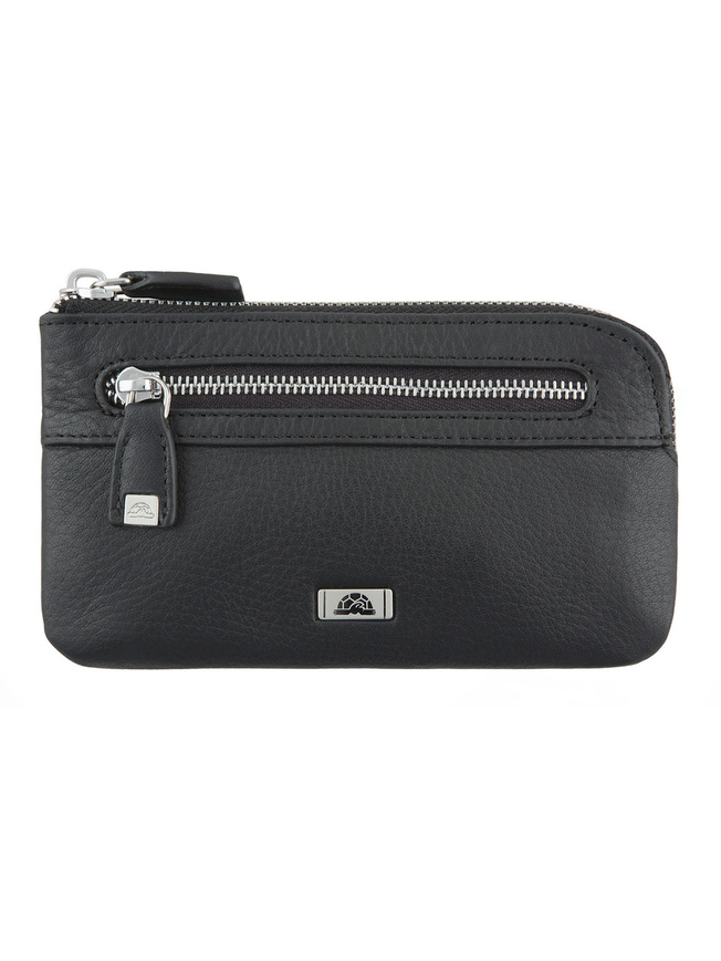 Черная кожаная ключница с двумя кольцами