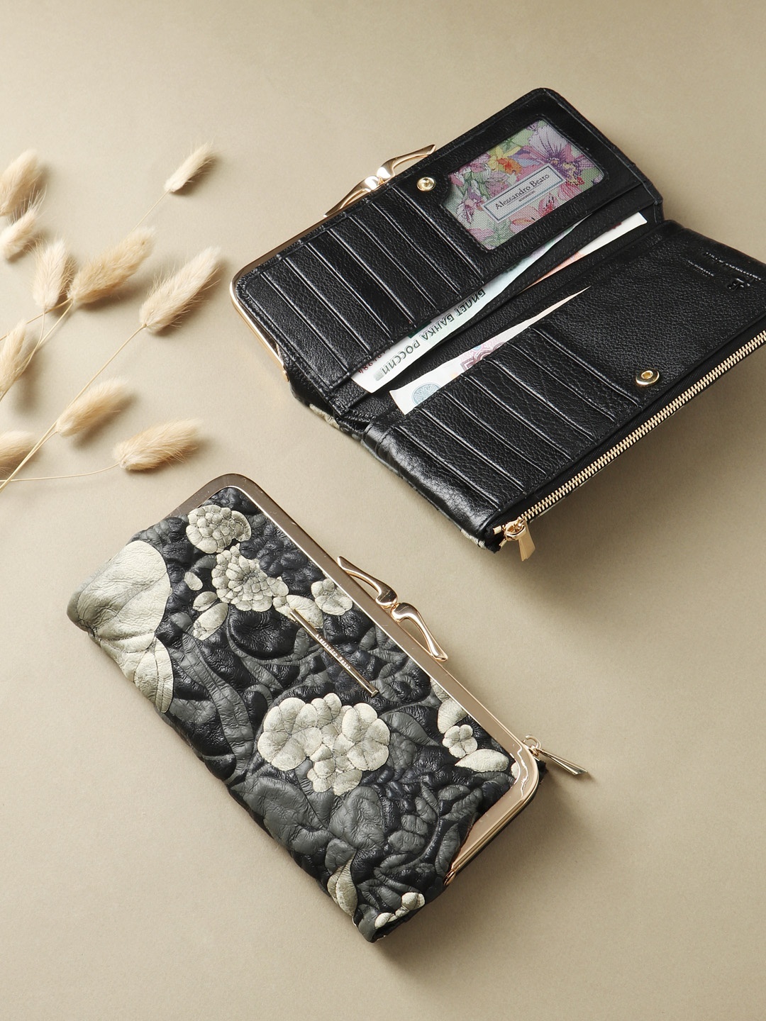 Фото Женский кошелек из мягкой буклированной кожи с цветочным принтом Кошельки