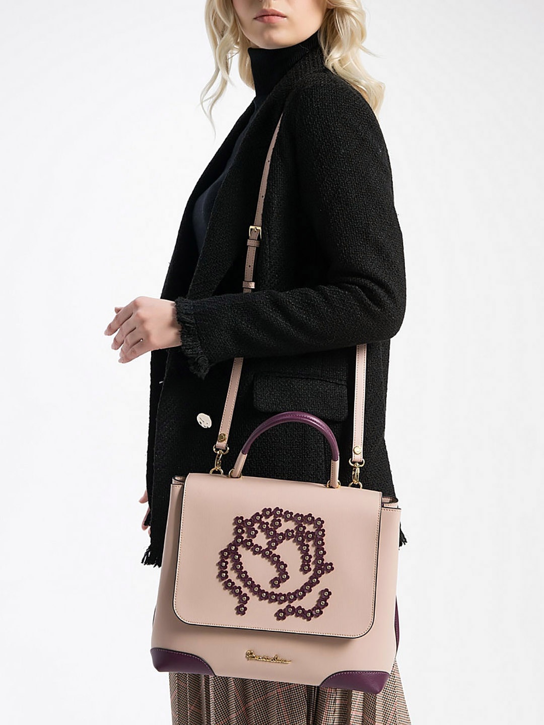 Фото Женская сумка-сэтчел из сафьяновой кожи с декором розы 