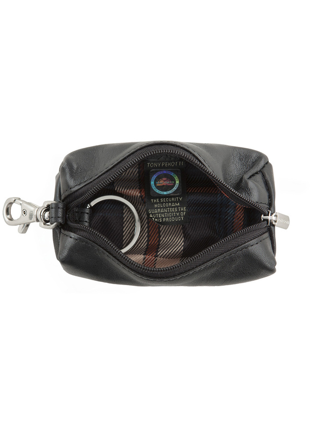 Черная кожаная ключница с одним кольцом и карабином