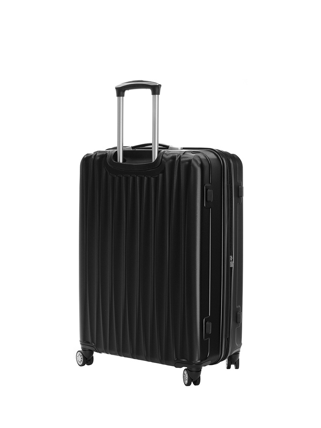 Большой чемодан на колесах из рифленого ABS пластика черного цвета