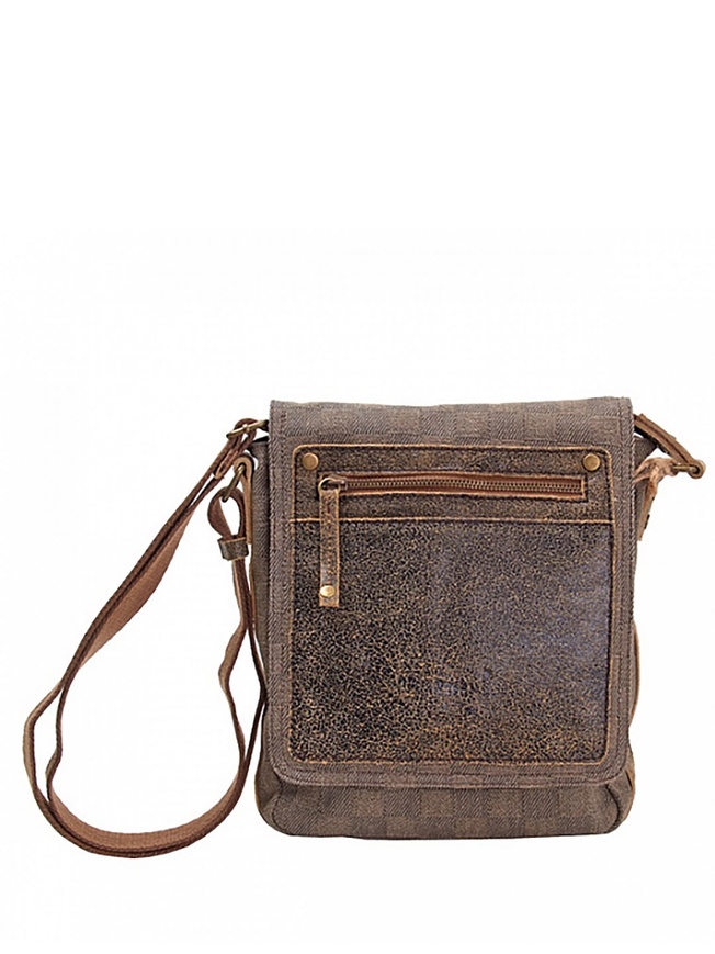Небольшая мужская сумка коричневого цвета из винтажной кожи