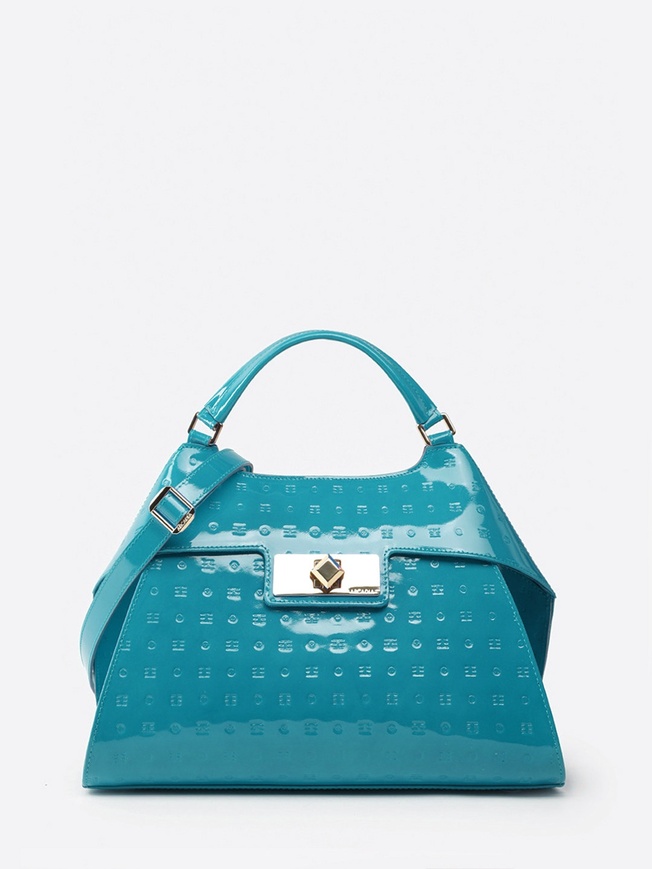 Женская сумка-сэтчел среднего размера из гладкой кожи с фирменным тиснением