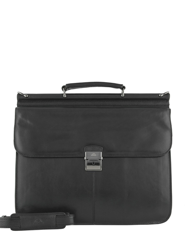 Двусторонний мужской портфель из черной кожи 