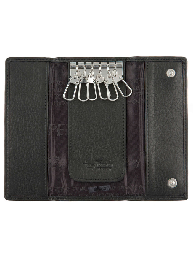 Черная кожаная ключница с карабинами на шесть ключей