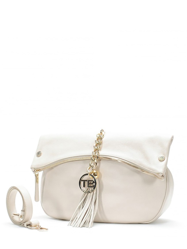 Женская сумка-клатч из мягкой кожи с декоративной кистью на золотистой цепочке